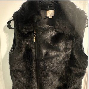 John + Jenn Faux Fur Vest with Faux Leather Details Size XS Petite
